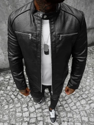 Pánská Koženková Bunda Černá OZONEE JS/11Z8003