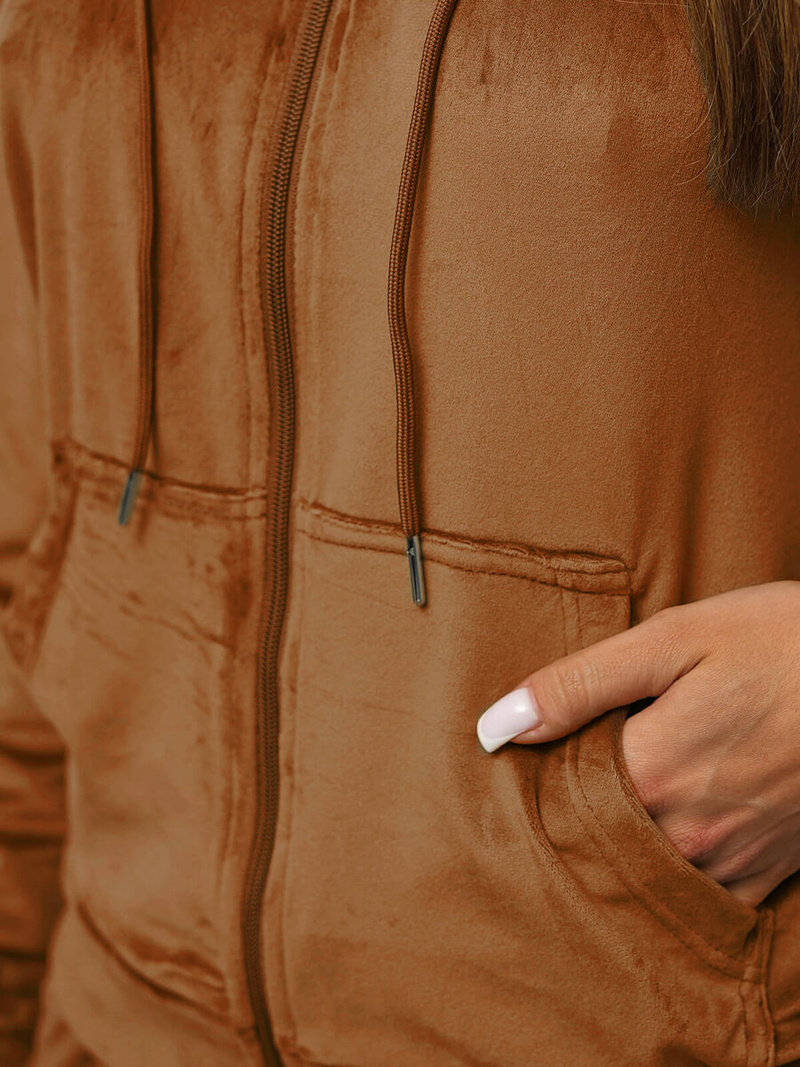 Dámská velurová tepláková souprava camelová OZONEE JS/8C1176/33Z