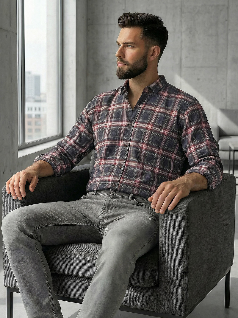 Pánská Košile Vínová OZONEE V/V178Z