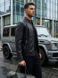 Pánská Koženková Bunda Černá OZONEE JS/11Z8027