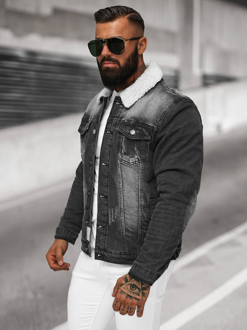 Pánská Džínová Bunda Šerpa Černá OZONEE NB/MJ513N