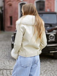 Dámská Koženková Bunda Ecru OZONEE JS/61M8507/280