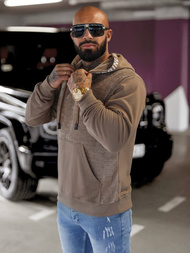 Pánská mikina s kapucí tmavě-béžové OZONEE O/3C505