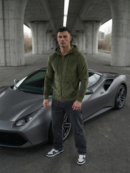 Pánská Velurová Mikina Khaki OZONEE JS/8B1168/29Z