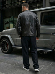 Pánská Koženková Bunda Černá OZONEE JS/11Z8021