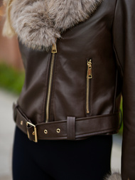 Dámská Koženková Bunda Čokoláda OZONEE JS/61M8511/158