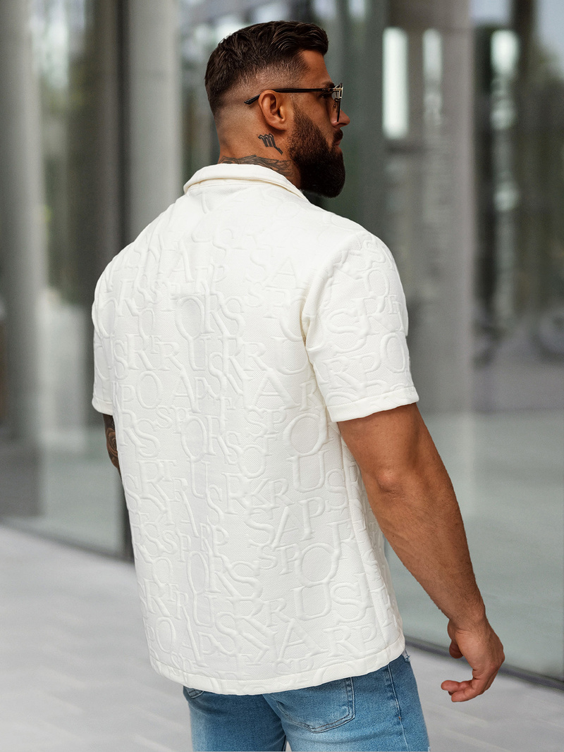 Pánská Košile s Krátkým Rukávem Ecru OZONEE O/B2256