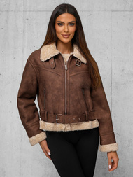 Dámská Kožená Bunda Hnědá OZONEE O/81331Z