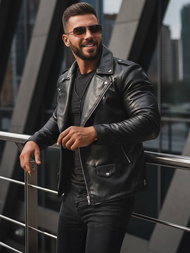 Pánská koženková bunda křivák černá OZONEE JS/11Z8014Z