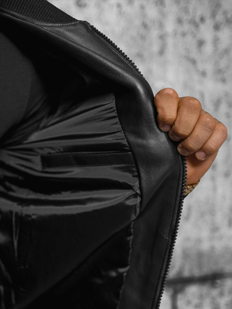 Pánská Koženková Bunda Černá OZONEE JS/11Z8105