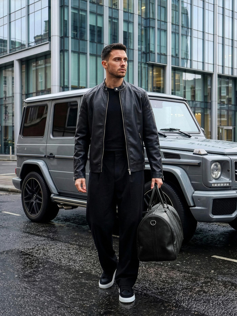 Pánská Koženková Bunda Černá OZONEE JS/11Z8027