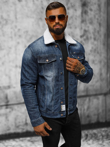 Pánská Džínová Bunda Šerpa Tmavě Modrá OZONEE NB/MJ516BSZ