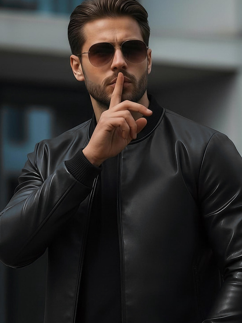 Pánská Koženková Bunda Černá OZONEE JS/11Z8015Z