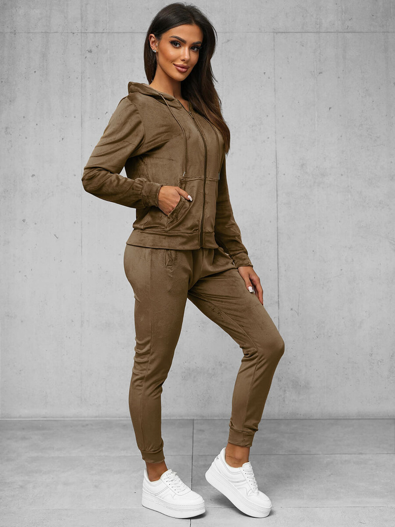 Dámská velurová tepláková souprava světle hnědý OZONEE JS/8C1176/162Z