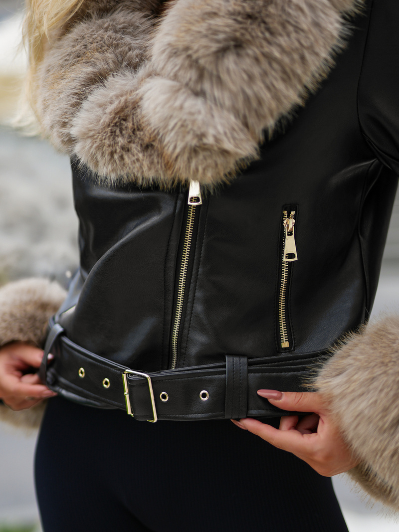 Dámská koženková bunda černo-béžová OZONEE JS/61M8511/392B