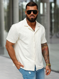 Pánská Košile s Krátkým Rukávem Ecru OZONEE O/B2256