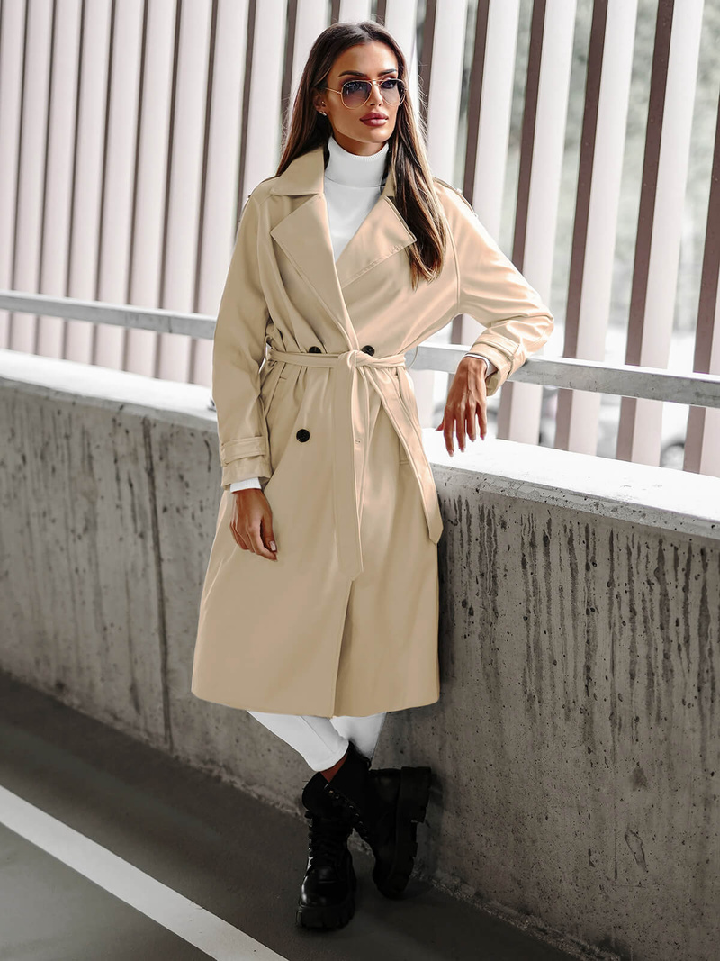 Dámský Kožený Kabát Béžový OZONEE JS/11Z8100