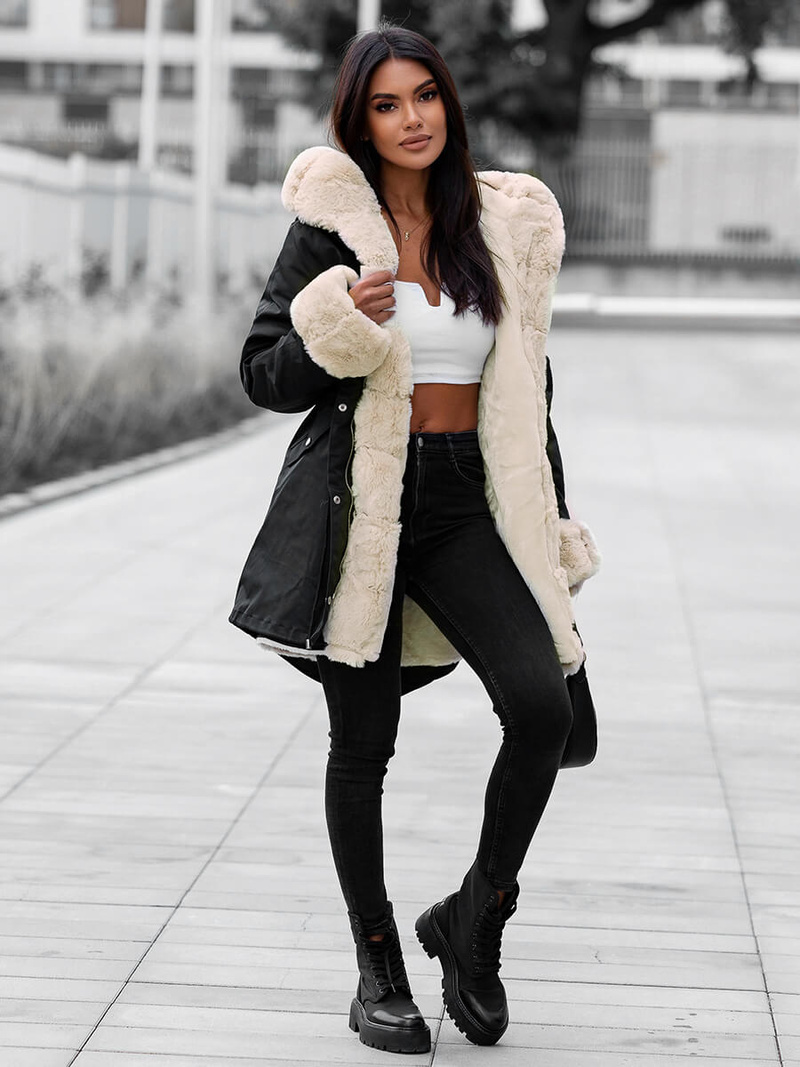 Dámská Zimní Bunda Černá OZONEE JS/M763/392Z