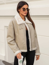 Dámská Kožená Bunda Béžová OZONEE JS/11Z8178