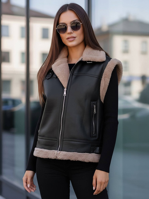 Dámská kožená vesta černá OZONEE JS/61M8503/392Z