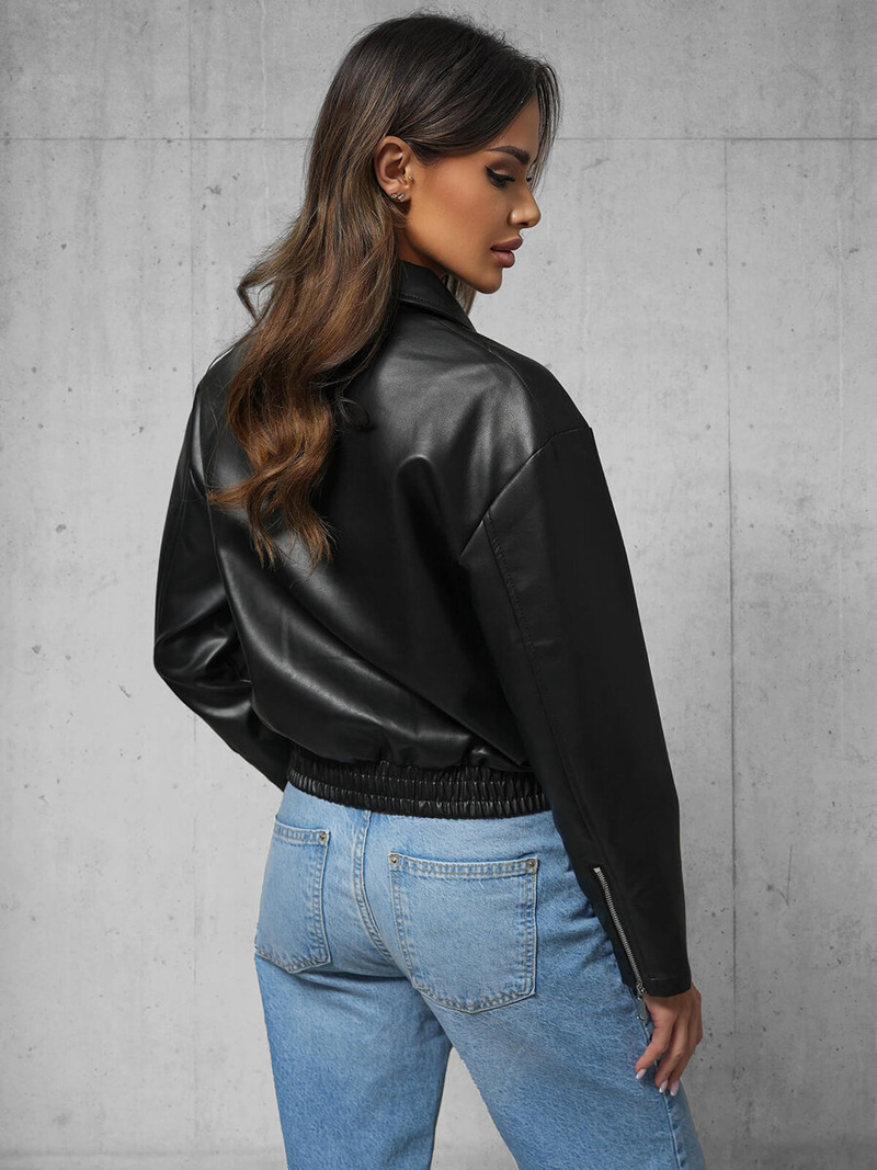 Dámská Kožená Bunda Černá OZONEE O/G116