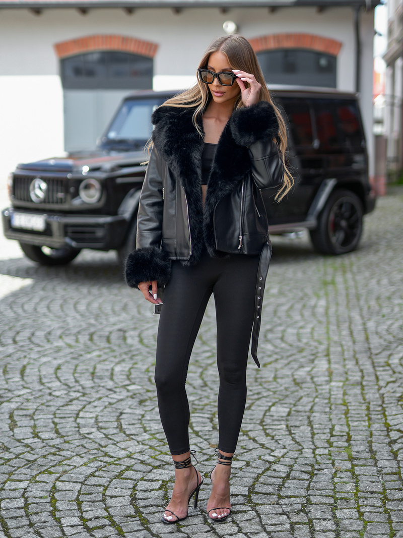 Dámská Koženková Bunda Černá OZONEE JS/61M8507/392A