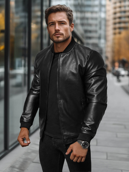 Pánská Koženková Bunda Černá OZONEE JS/11Z8105Z