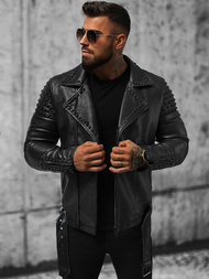 Pánská Koženková Bunda Černá OZONEE O/8902