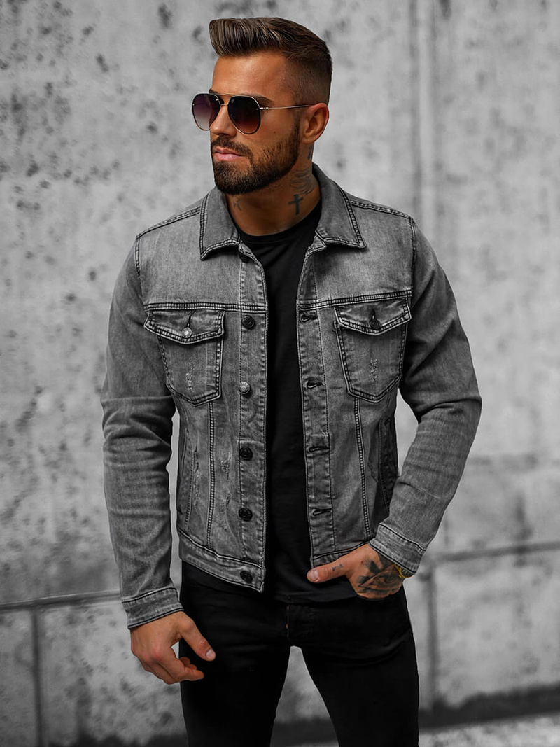 Pánská Džínová Bunda Grafitová OZONEE T/90022Z