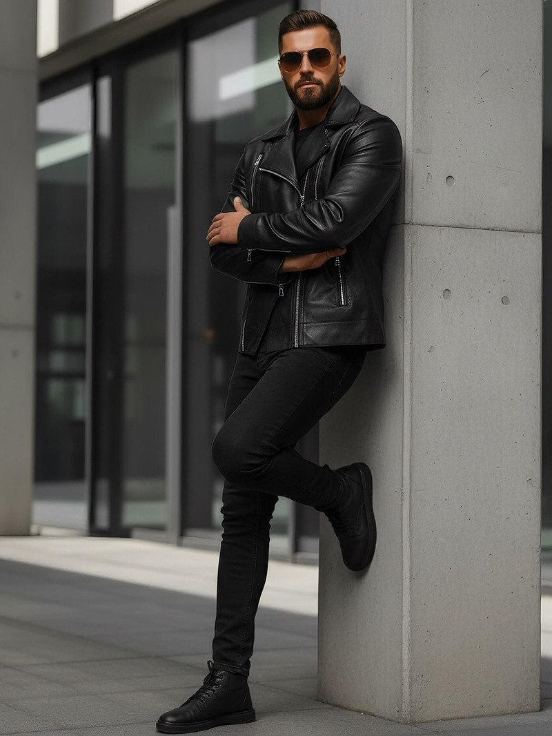 Pánská koženková bunda černá OZONEE JS/11Z8067Z