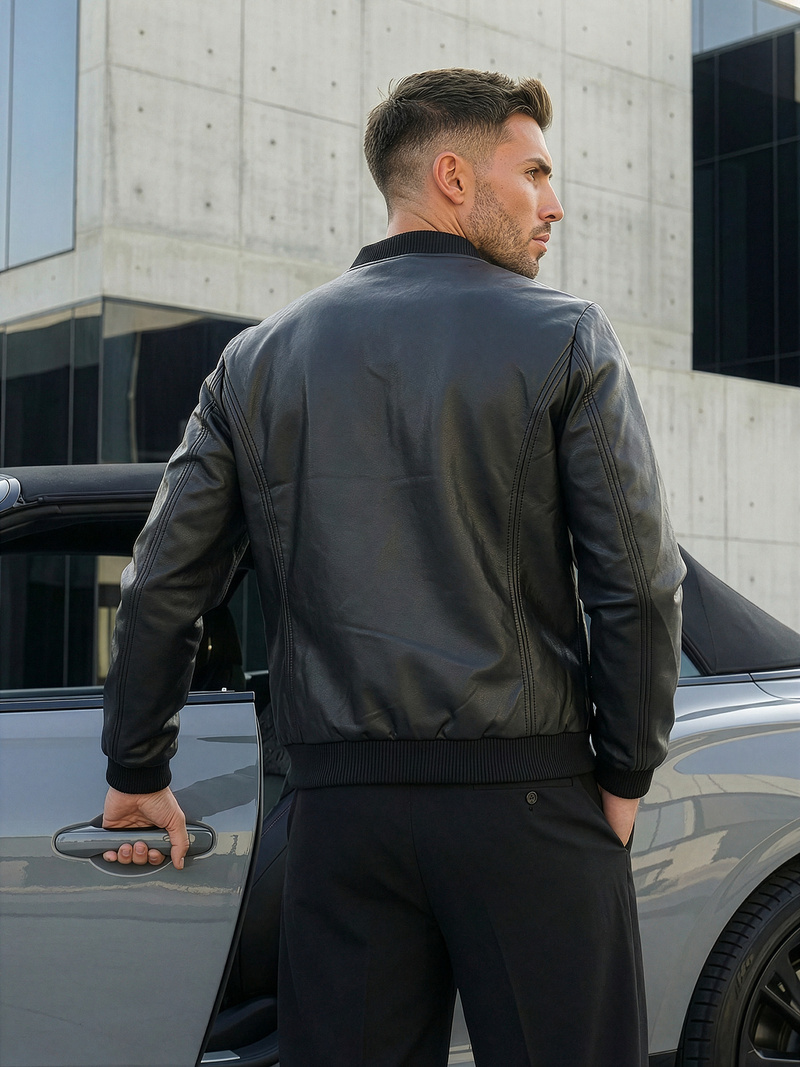 Pánská Koženková Bunda Černá OZONEE JS/11Z8015Z