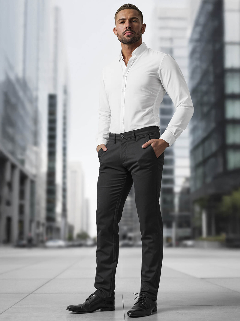 Pánské Chino Kalhoty Černé OZONEE V/5100