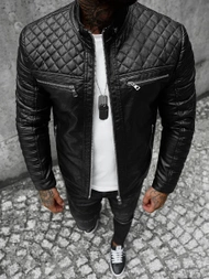 Pánská Koženková Bunda Černá OZONEE JS/11Z8002