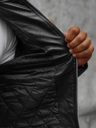 Pánská Koženková Bunda Černá OZONEE JS/11Z8003