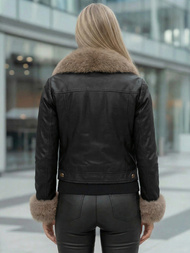 Dámská koženková bunda černo-béžová OZONEE JS/61M8513/392B