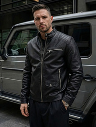 Pánská Koženková Bunda Černá OZONEE JS/11Z8021