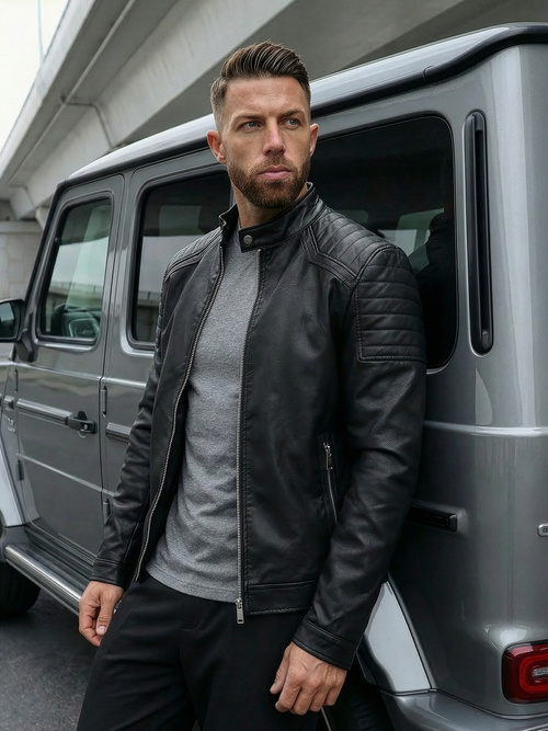 Pánská Koženková Bunda Černá OZONEE JS/11Z8139