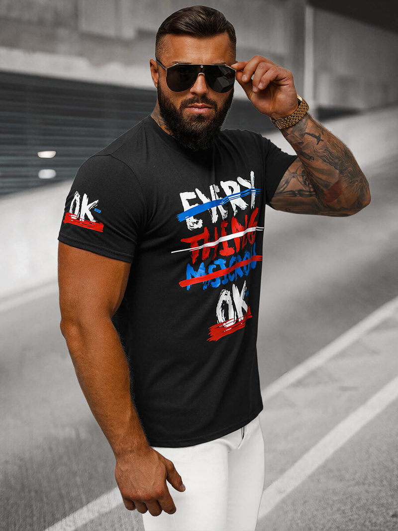 Pánské Tričko Černé OZONEE O/8T1266/3