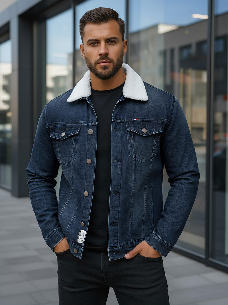 Pánská Džínová Bunda Šerpa Námořnické Modré OZONEE NB/MJ517BSZ