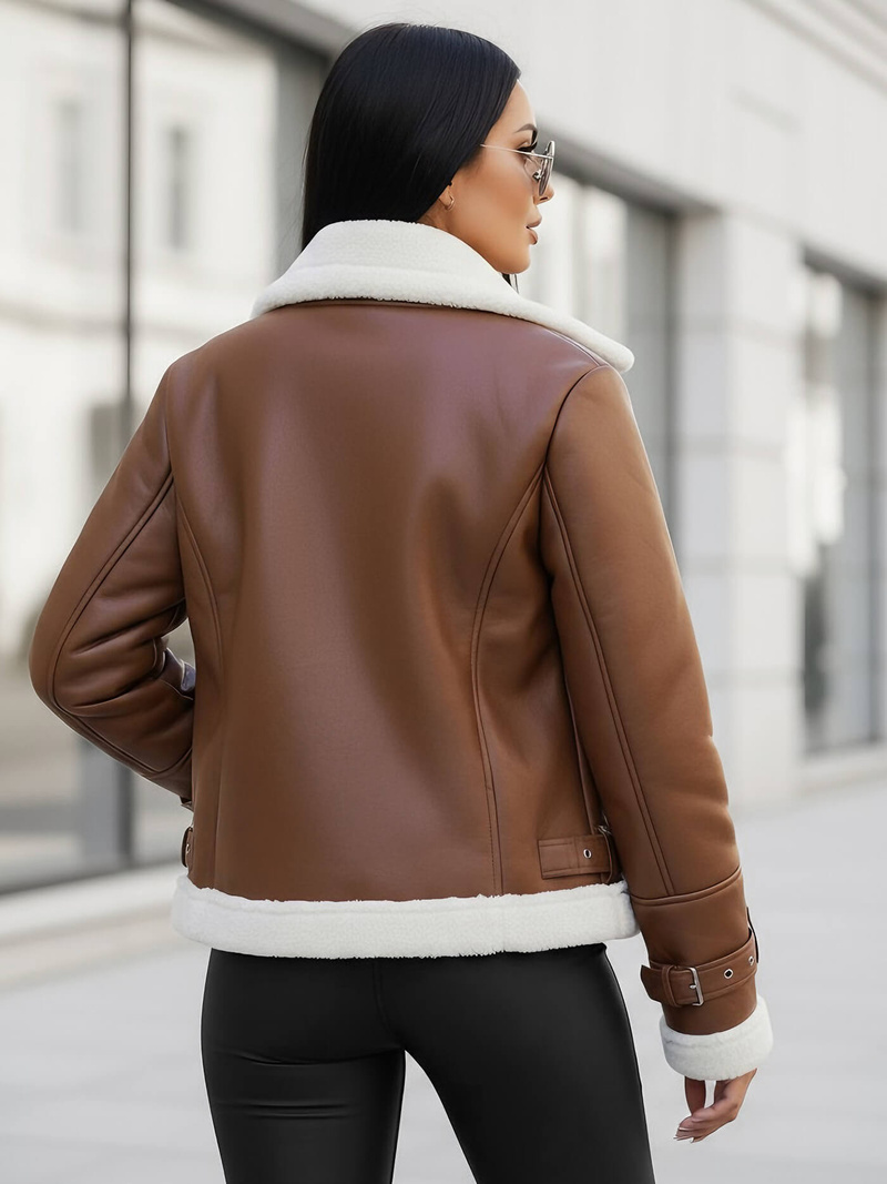 Dámská koženková bunda hnědá OZONEE JS/11Z8177Z