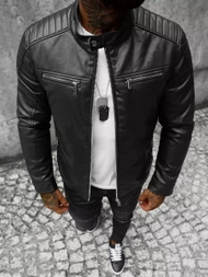 Pánská Koženková Bunda Černá OZONEE JS/11Z8001