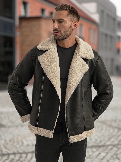 Pánská Koženková Bunda Černá OZONEE JS/11Z8273