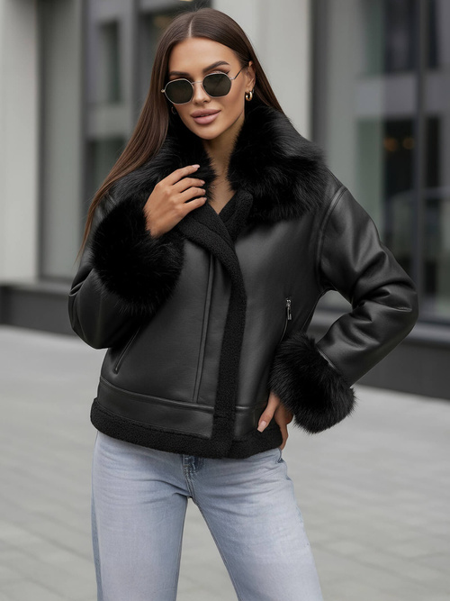 Dámská Koženková Bunda Černá OZONEE JS/61M8505/392Z