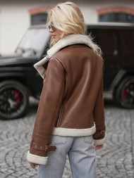 Dámská koženková bunda hnědá OZONEE JS/11Z8177Z