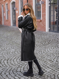 Dámský Kožený Kabát Černá OZONEE JS/11Z8253