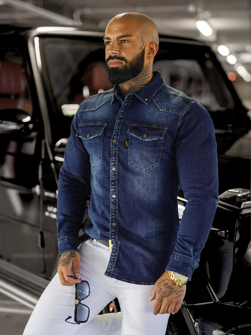 Pánská džínová košile modrá OZONEE O/51410