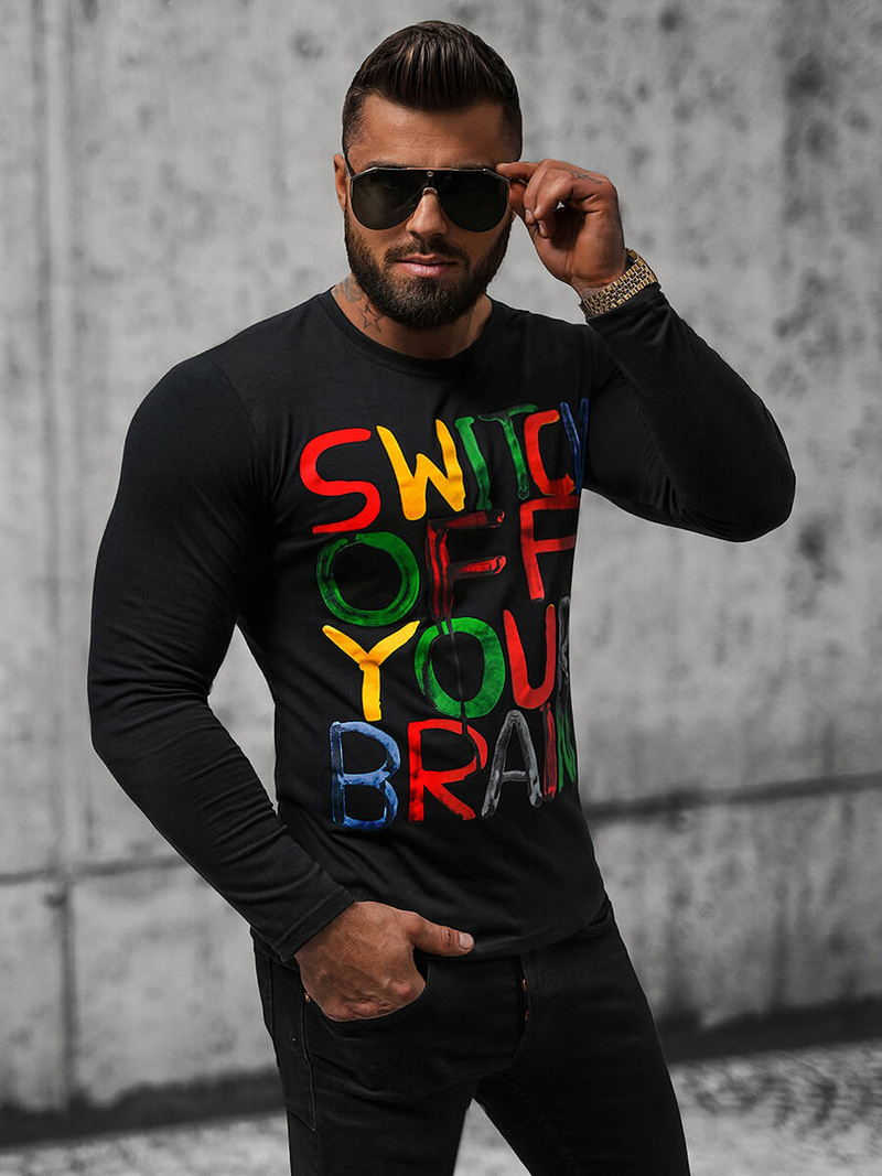 Pánské Tričko S Dlouhým Rukávem Černé OZONEE O/B259