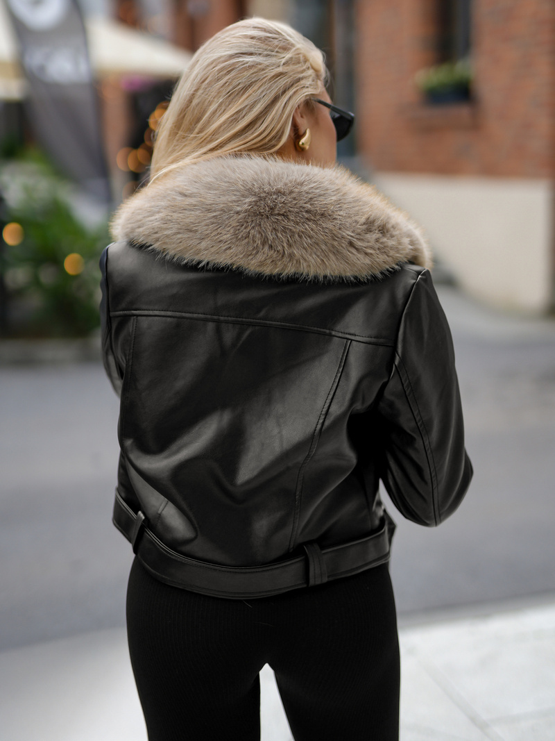 Dámská koženková bunda černo-béžová OZONEE JS/61M8511/392B