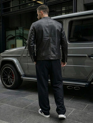 Pánská Koženková Bunda Černá OZONEE JS/11Z8021