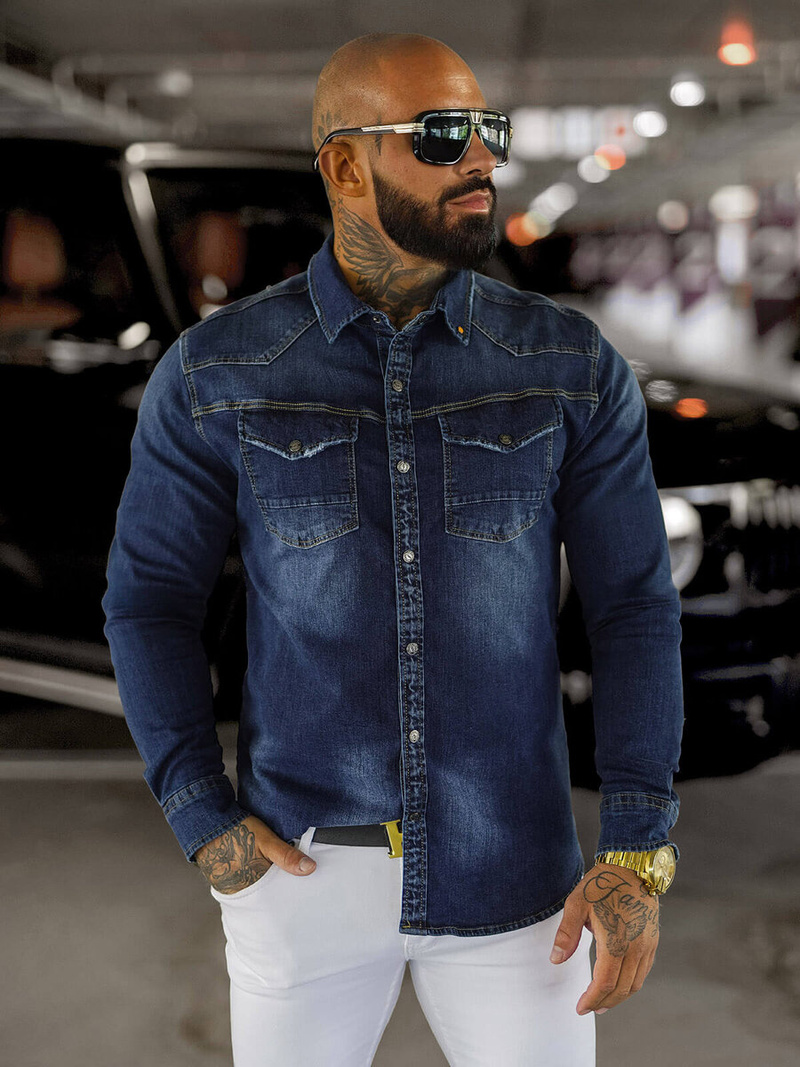 Pánská džínová košile modrá OZONEE O/51412